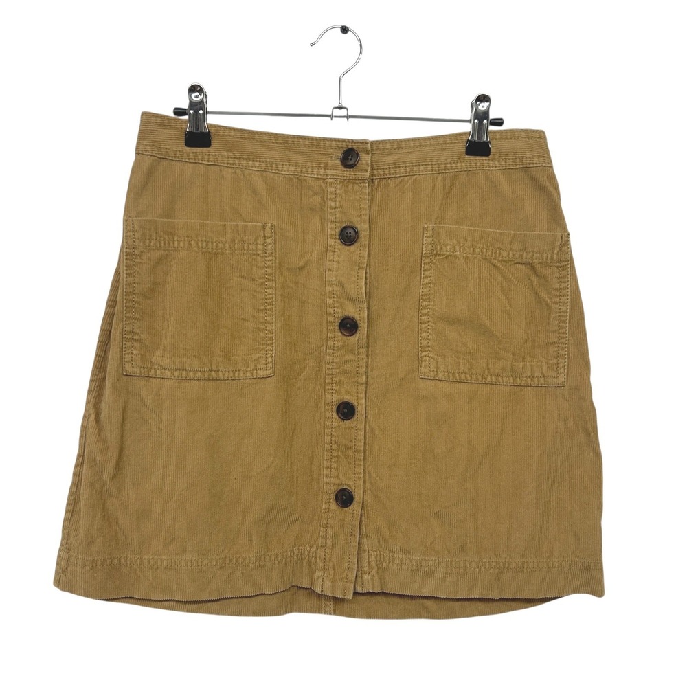 Corduroy Button Mini Skirt S Tan A‎ Line 70s Revival Indie Utility Retro
